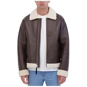 NWOT Hudson Jeans Men's Brown Faux Leather Shearling Bomber Jacket Size Medium